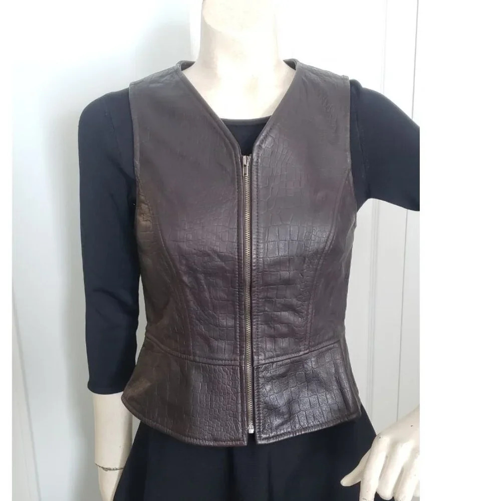 A Line Anne Klein Briwn Leather Vest Made in  USA